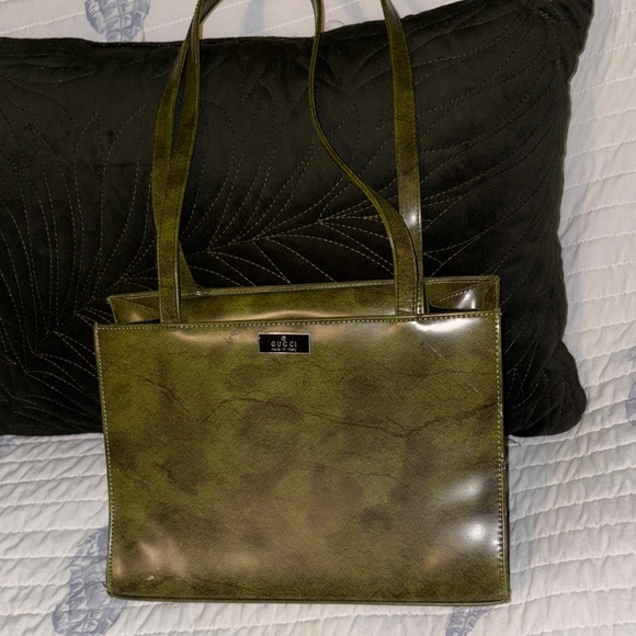 Vintage 90s Marbled Green black shinny tote bag shoulder purse Retro bucket bag - Picture 1 of 9
